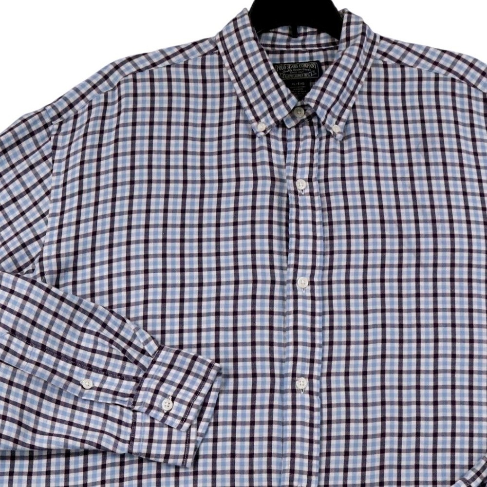 Polo Jeans Co Ralph Lauren Shirt Mens XL Blue Plaid Button Down Casual